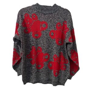 VTG Sugar Co Ltd Knit Sweater Womens M Mock Neck Red Teddy Bears Cozy Y2K Funky